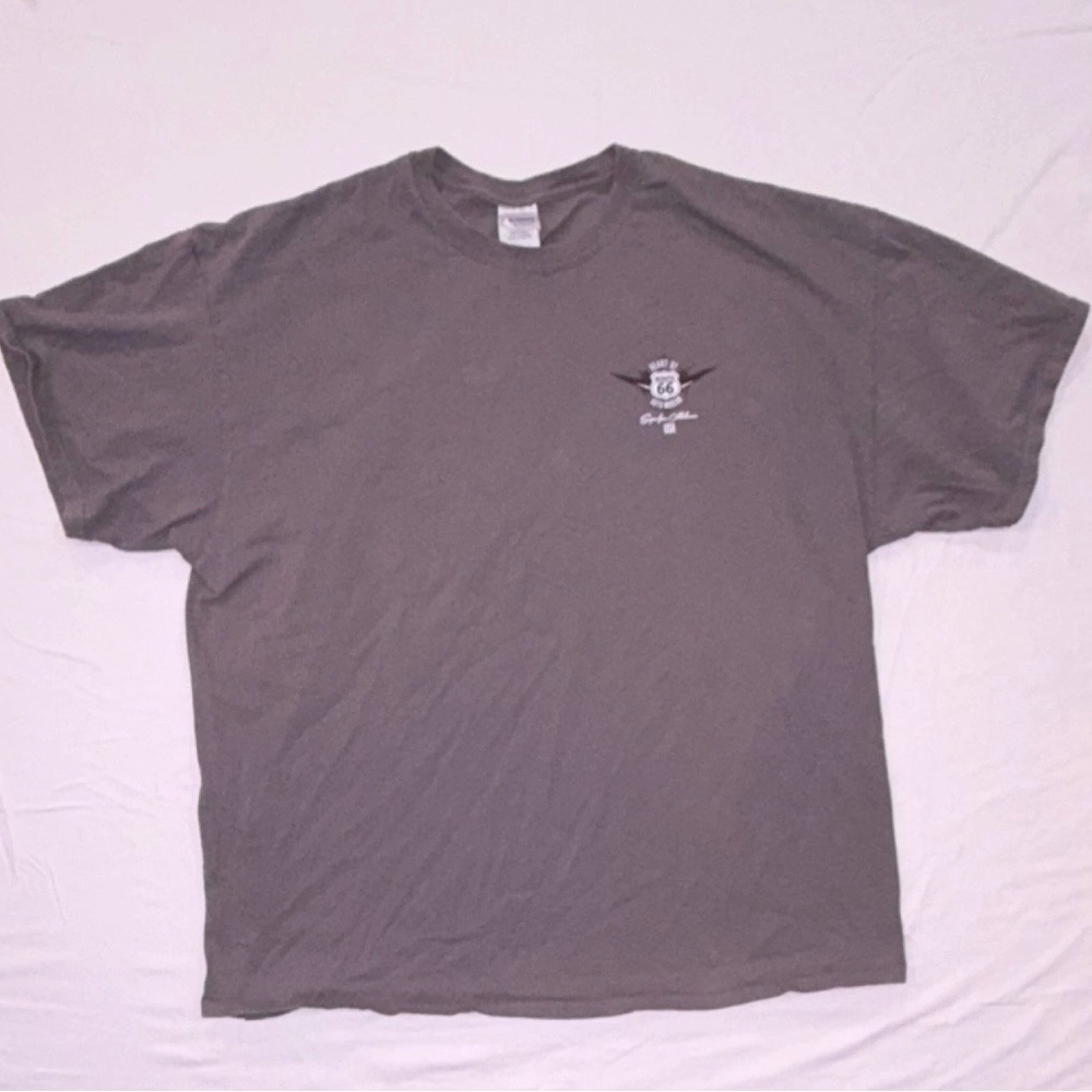 Gildan Ultra Cotton Gray Route 66 Pin-up Graphic T-Shirt Crew Neck 2XL